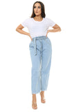 Blue Boyfriend Ladies Jeans with Belt