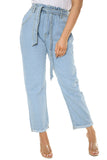 Blue Boyfriend Ladies Jeans with Belt