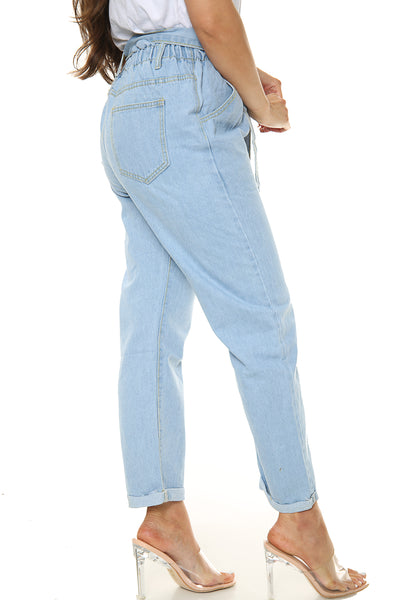 Blue Boyfriend Ladies Jeans with Belt