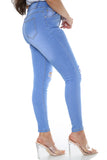 Blue Ladies High Waisted Knee cut jeans