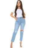 Light Blue Boyfriend Knee Cut Jeans