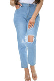 Light Blue Boyfriend Knee Cut Jeans