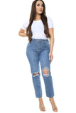 Blue Boyfriend knee cut jeans