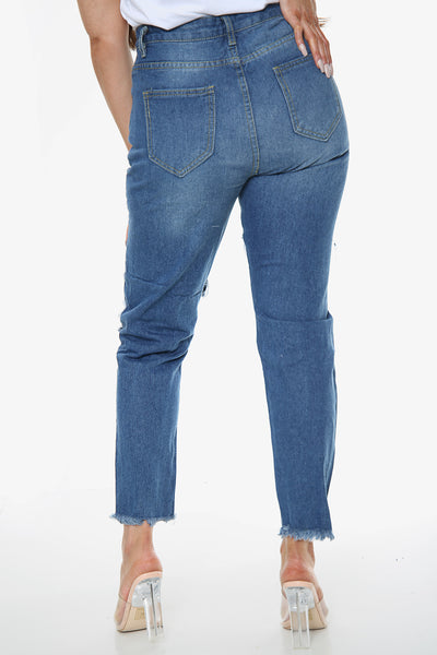 Blue Boyfriend knee cut Jeans