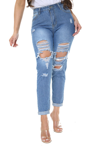 Blue Ripped Boyfriend Jeans