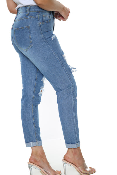 Blue Ripped Boyfriend Jeans