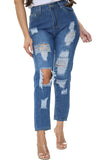 Blue Boyfriend Knee Cut Jeans