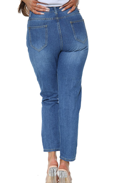 Blue Boyfriend Knee Cut Jeans