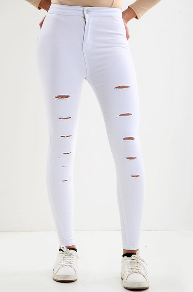 White Multi-cut ladies high waisted jeans