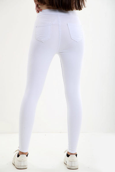 White Multi-cut ladies high waisted jeans