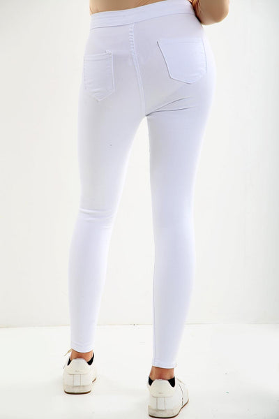 White Knee Cut Ladies High waisted jeans