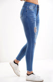 Blue Ladies High waisted knee cut jeans