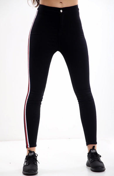 Black High Waisted Side Stripe Jeans