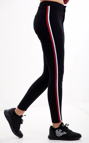 Black High Waisted Side Stripe Jeans