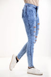 Blue Ladies High waisted multi cut jeans