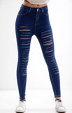 Blue Ladies High waisted multi cut jeans