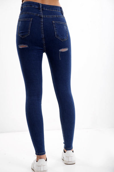 Blue Ladies High waisted multi cut jeans