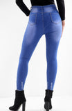 Blue Ladies High waisted knee cut jeans