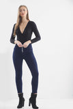 Blue Ladies High Waisted Multi buttons jeans