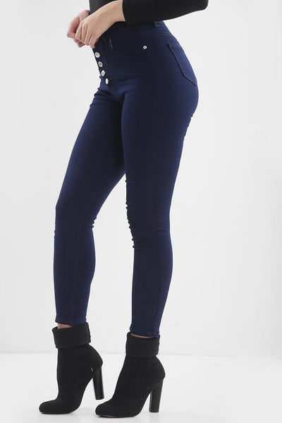 Blue Ladies High Waisted Multi buttons jeans