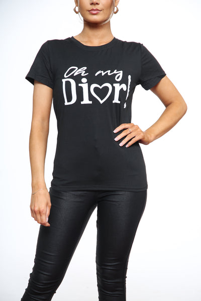 'OH MY DIOR' SLOGAN  PRINT T-SHIRT