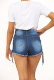 Blue  Distressed High Waisted Denim Shorts