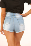 Blue zip Distressed High Waisted Denim Shorts