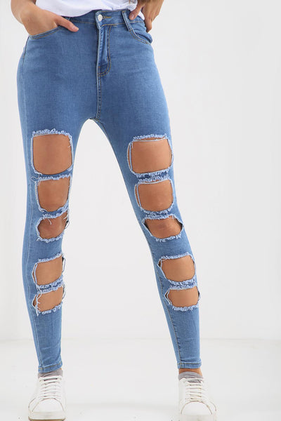 Ladies High waisted multi ripped Jeans