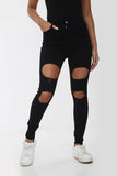 BLACK RIPPED Ladies High Waisted Jeans