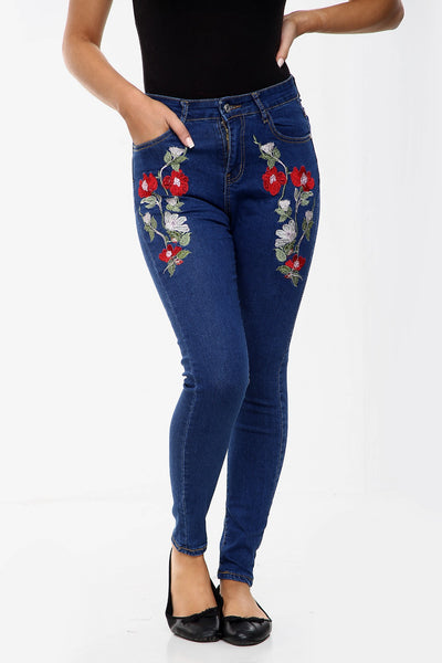 BLUE FLORAL Ladies High Waisted Jeans