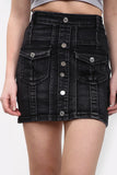 LADIES HIGH WAISTED BLACK BUTTON SKIRT