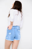 High waisted ladies blue shorts