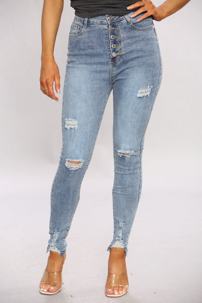 BUTTONS DENIM RIPPED POCKET JEANS