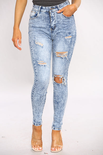 Denim Distressed Acid Wash Skinny Fit Jeans