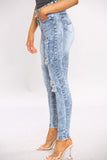 Denim Distressed Acid Wash Skinny Fit Jeans