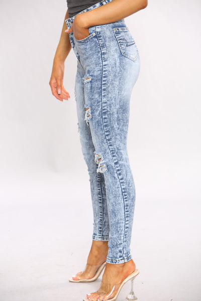 Denim Distressed Acid Wash Skinny Fit Jeans