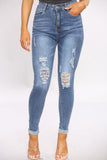 Denim Distressed Blue Wash Skinny Fit Jeans