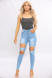 Denim Distressed Blue Wash Ripped Jeans