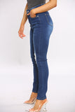 Blue High Waist Raw Cut Skinny Jeans