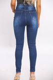 Blue High Waist Raw Cut Skinny Jeans