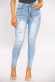 Light Blue Wash Skinny Jeans With Raw Hem