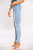 Light Blue Wash Skinny Jeans With Raw Hem