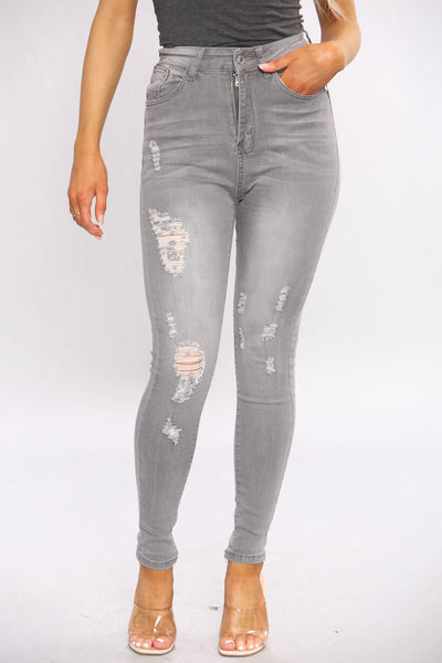 Grey Wash Ripped Skinny Jeans