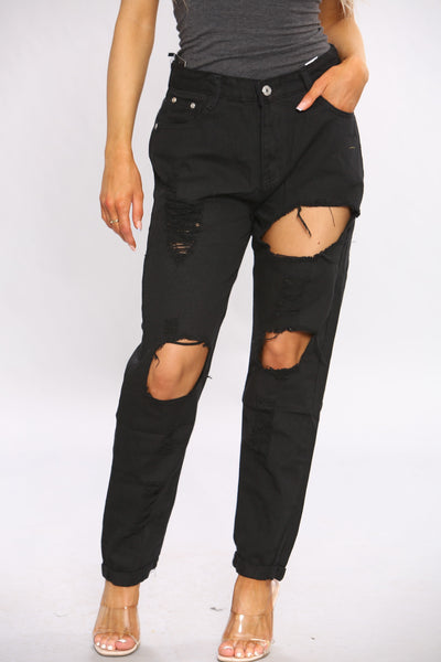 Ripped Denim Black Mom Jeans