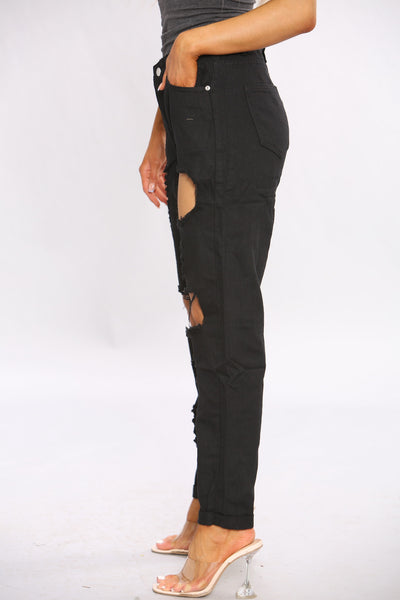 Ripped Denim Black Mom Jeans