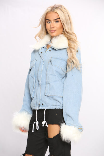 Blue Faux Fur Denim Jacket