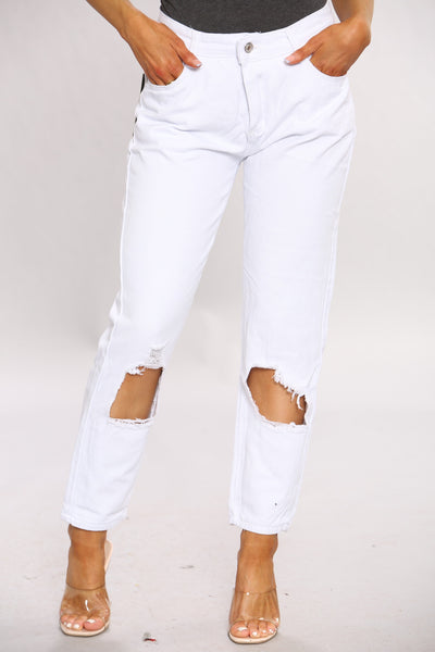 Ripped Denim White Mom Jeans