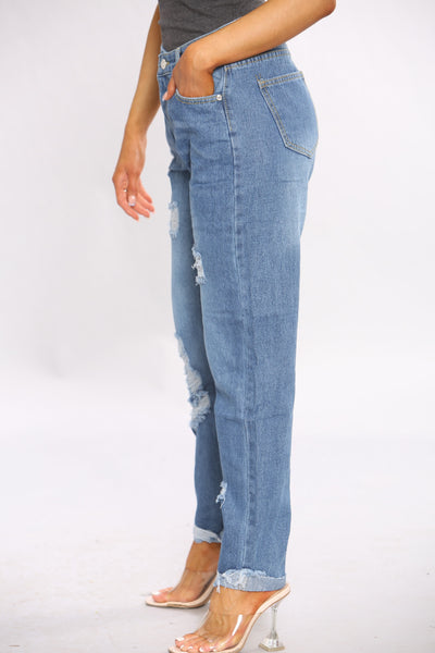 Ripped Denim Blue Mom Jeans