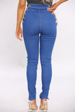 Blue Cut Ankle Slit Skinny Jeans with Chains