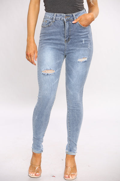 Blue Ripped Knee Skinny Jeans